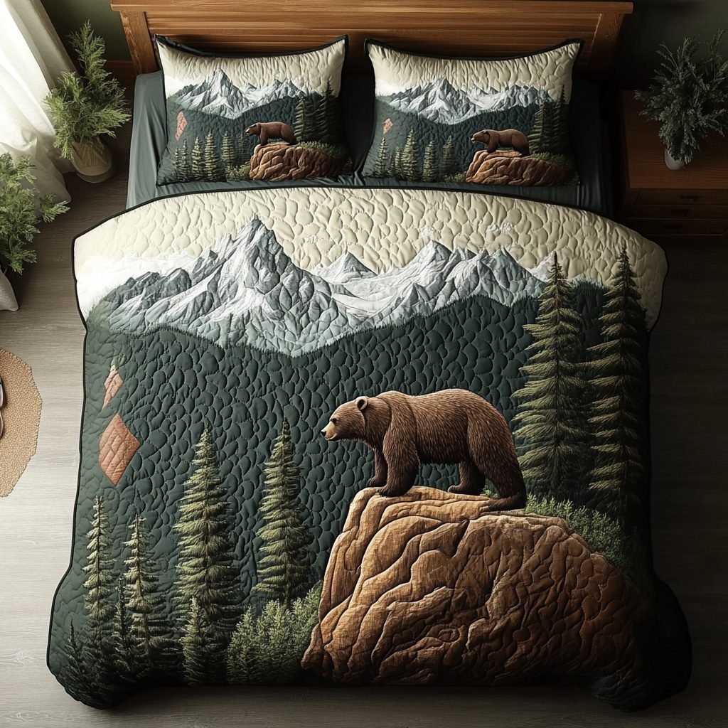 Nature Strength quilted 3-piece bedding set on a made bed with two matching pillow shams