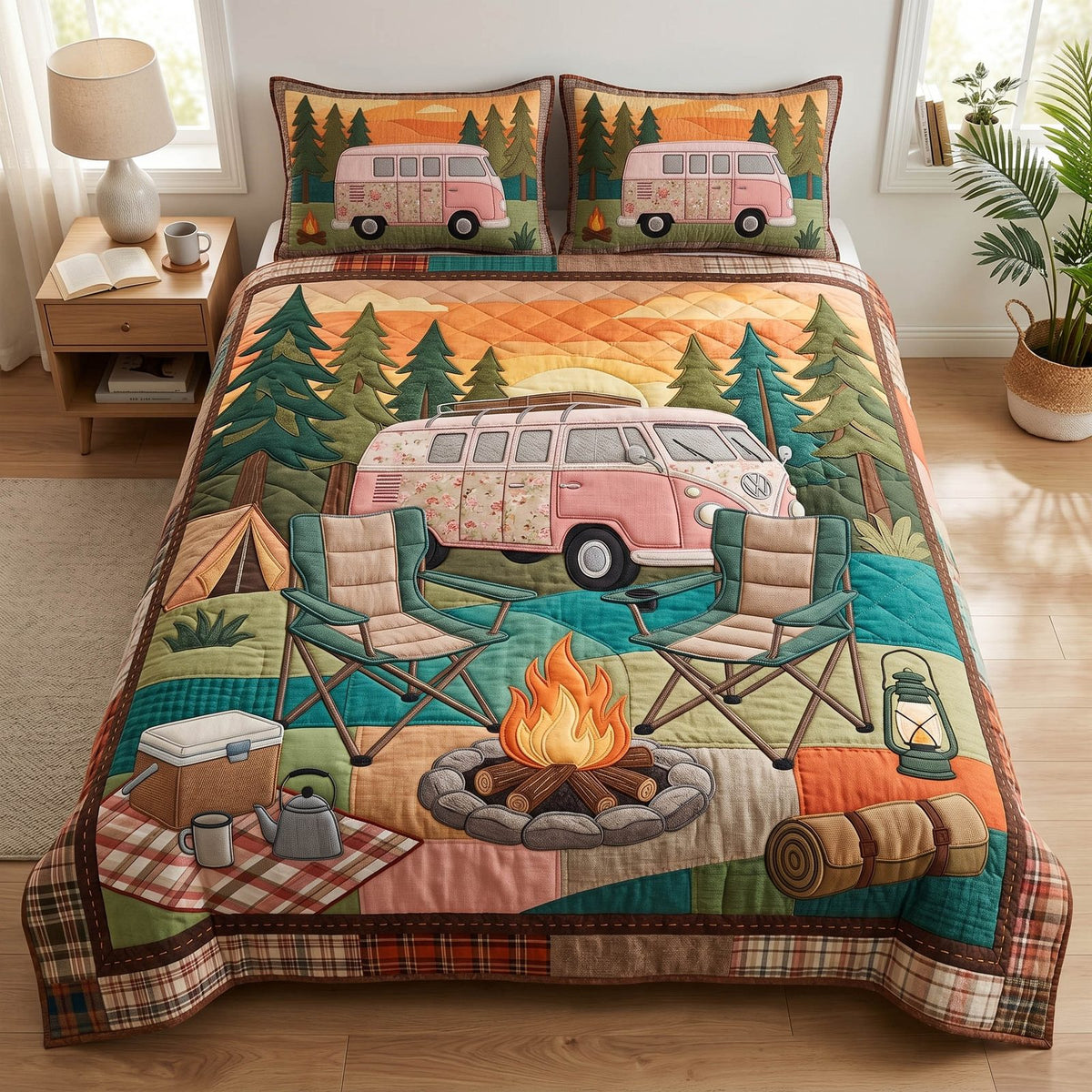 Nature Together quilted 3-piece bedding set on a made bed with two matching pillow shams