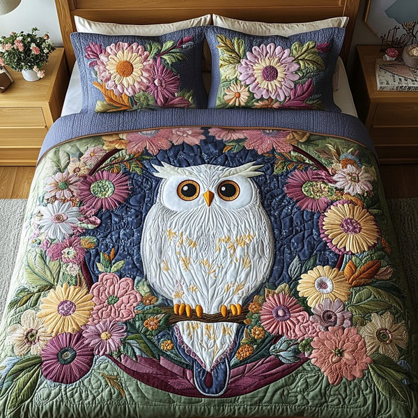 Nature Watch quilted 3-piece bedding set on a made bed with two matching pillow shams