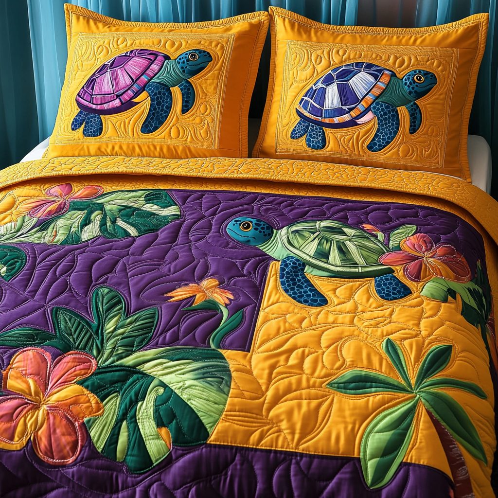 Nautical Haven quilted 3-piece bedding set on a made bed in a light coastal bedroom