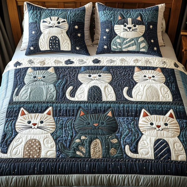 Nebula Whiskers quilted 3-piece bedding set on a made bed with two matching pillow shams