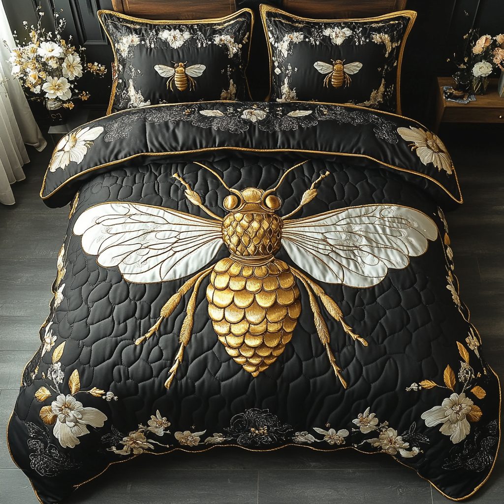 Nectar Haven quilted 3-piece bedding set on a made bed with two matching pillow shams