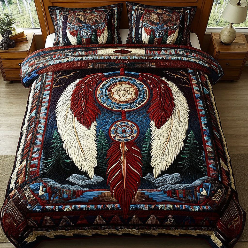 Night Vision quilted 3-piece bedding set on a made bed with two matching pillow shams