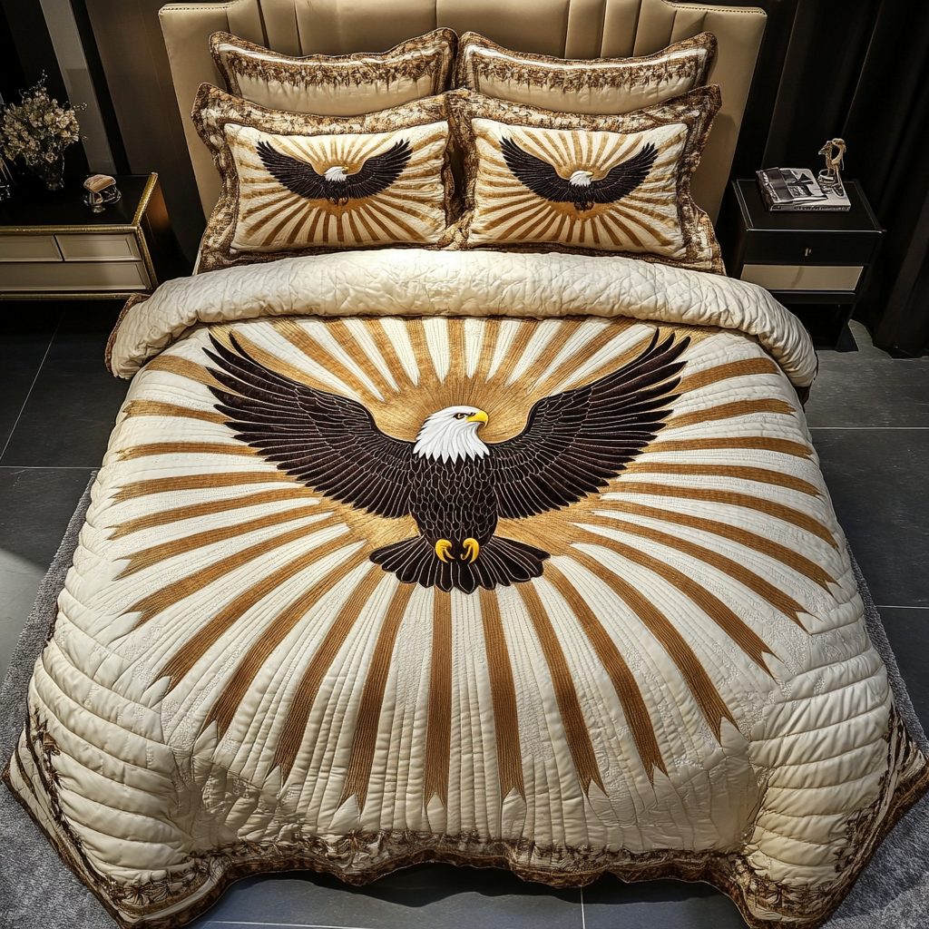 Noble Flight quilted 3-piece bedding set on a made bed with two matching pillow shams