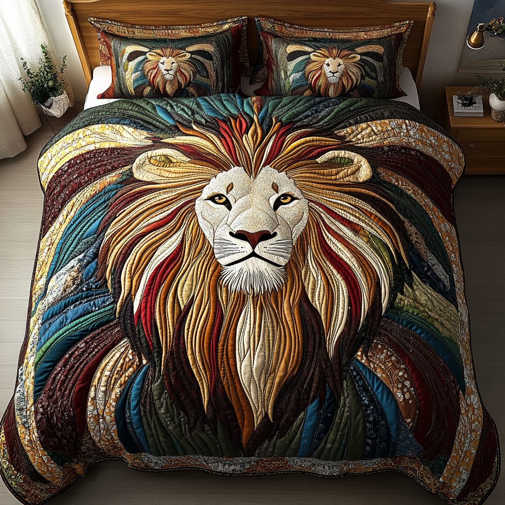 Noble Guardian quilted 3-piece bedding set on a made bed with two matching pillow shams