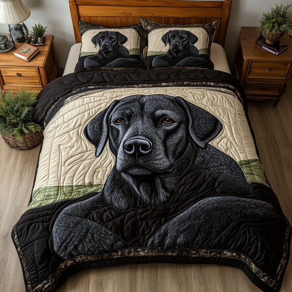 Noble Labrador quilted 3-piece bedding set on a made bed with two matching pillow shams