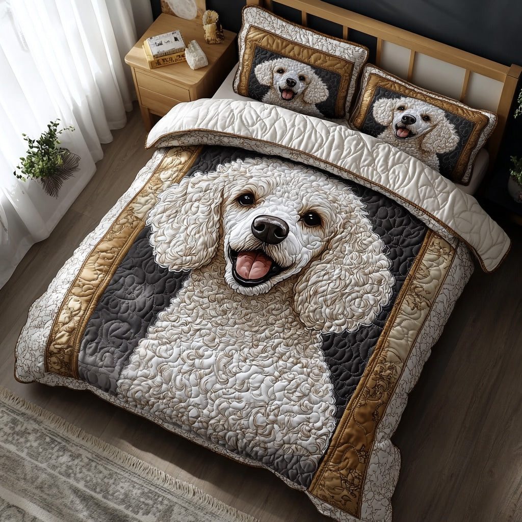 Noble Paws quilted 3-piece bedding set on a made bed with two matching pillow shams