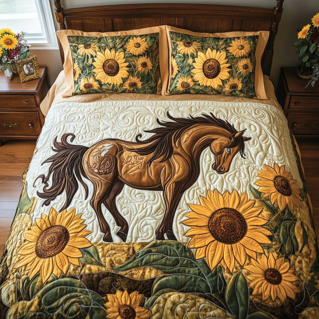 Noble Ride quilted 3-piece bedding set on a made bed with two matching pillow shams