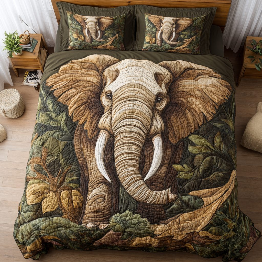 Noble Safari quilted 3-piece bedding set on a made bed with two matching pillow shams