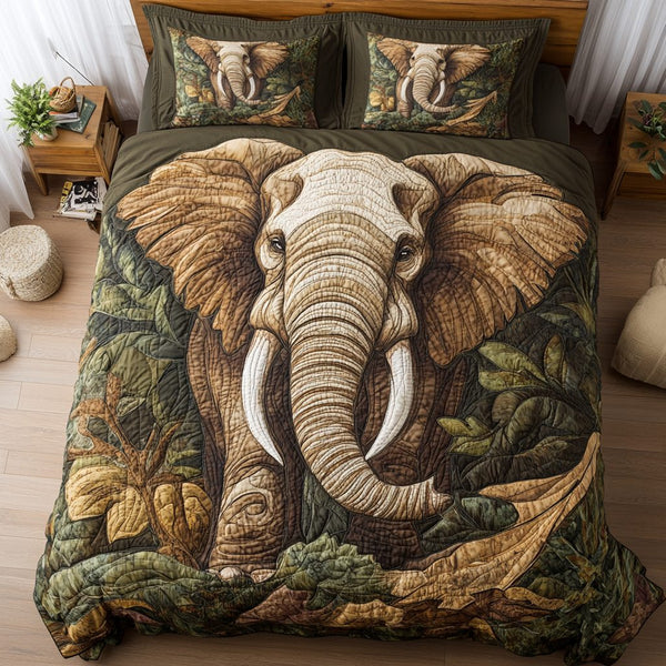 Noble Safari quilted 3-piece bedding set on a made bed with two matching pillow shams