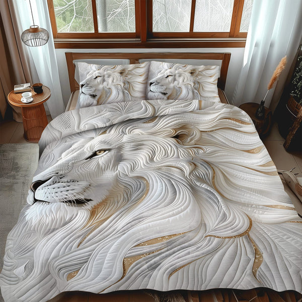 Noble Strength quilted 3-piece bedding set on a made bed with two matching pillow shams