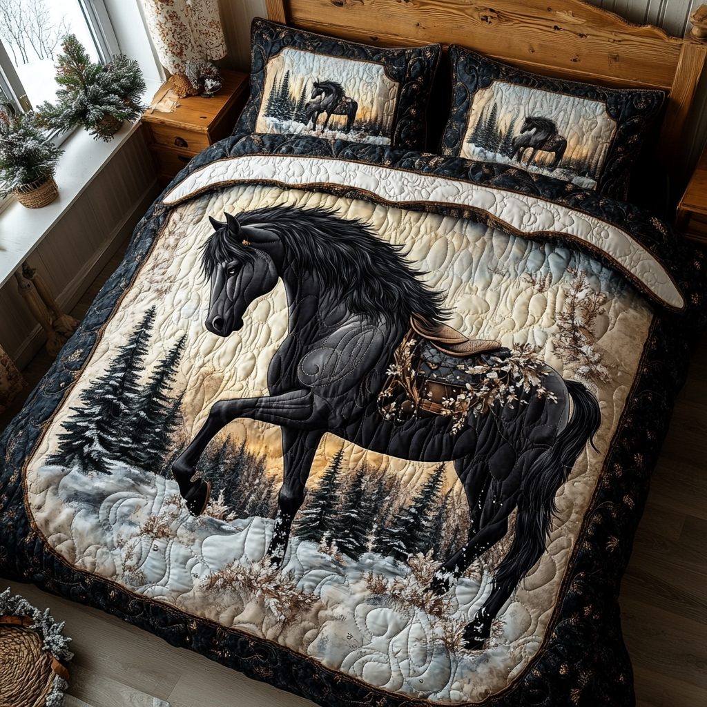 Noble Stride quilted 3-piece bedding set on a made bed with two matching pillow shams