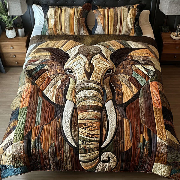 Noble Wanderer quilted 3-piece bedding set on a made bed with two matching pillow shams