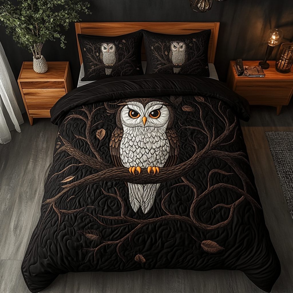 Nocturnal Majesty quilted 3-piece bedding set on a made bed with two matching pillow shams