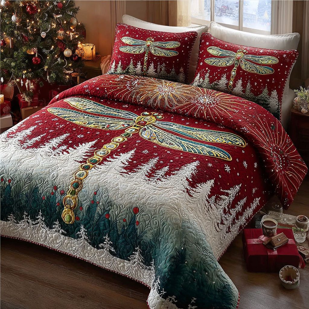 Noel Winglight quilted 3-piece bedding set on a made bed in a winter-styled bedroom