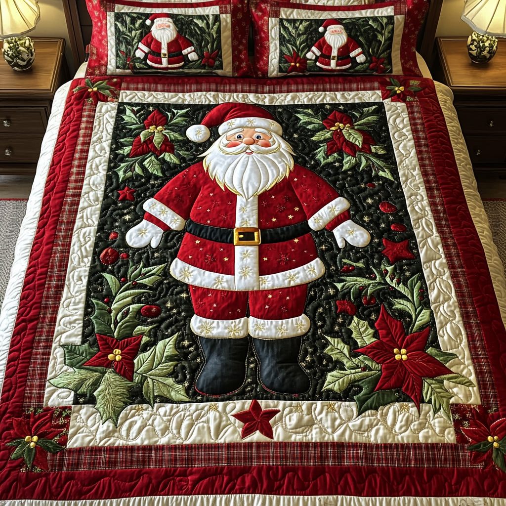 North Pole Comfort quilted 3-piece bedding set on a made bed with two matching pillow shams
