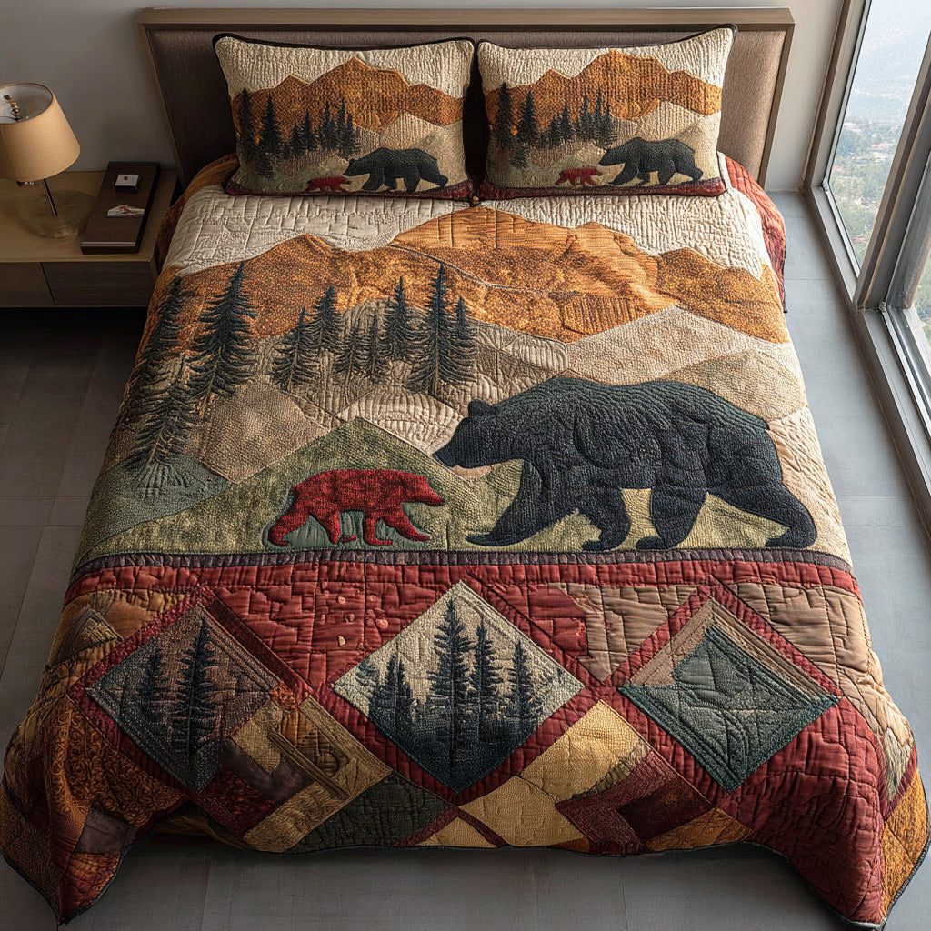 Northern Bear quilted 3-piece bedding set on a made bed with two matching pillow shams