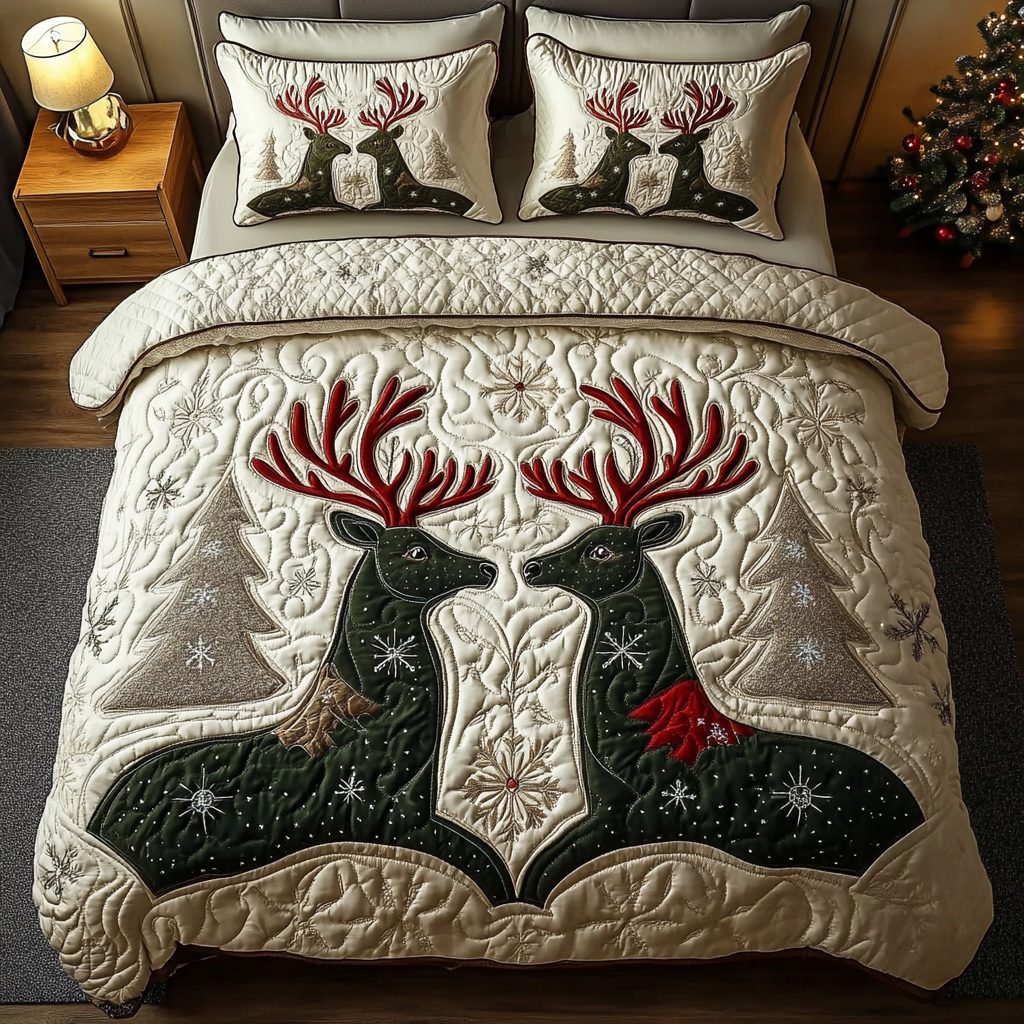 Northern Glow quilted 3-piece bedding set on a made bed with two matching pillow shams