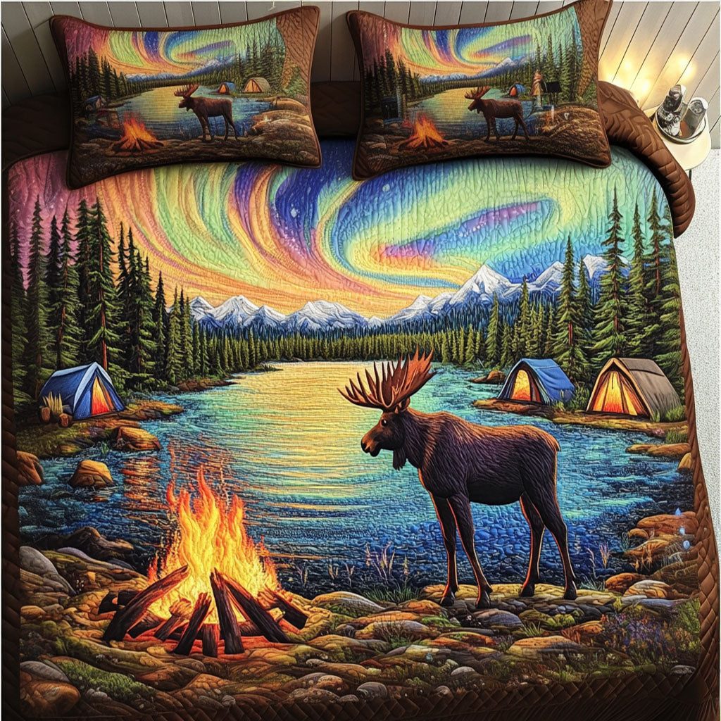 Northern Lights quilted 3-piece bedding set on a made bed with two matching pillow shams