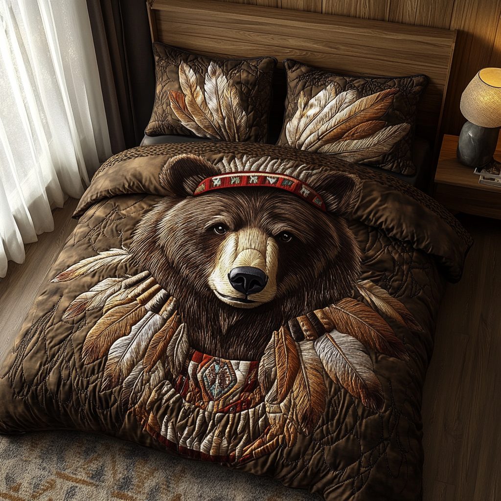 Northern Strength quilted 3-piece bedding set on a made bed with two matching pillow shams