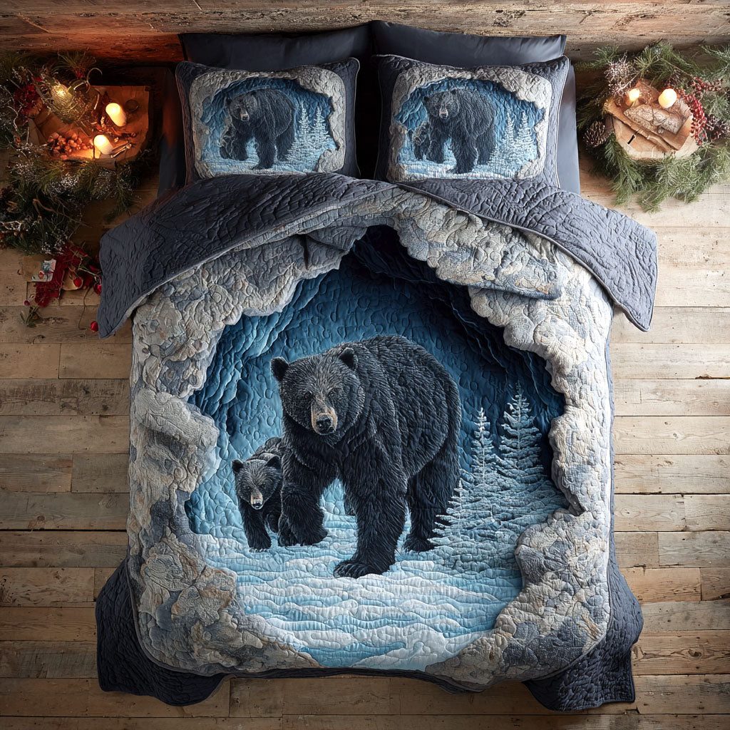 Northern Wild quilted 3-piece bedding set on a made bed with two matching pillow shams