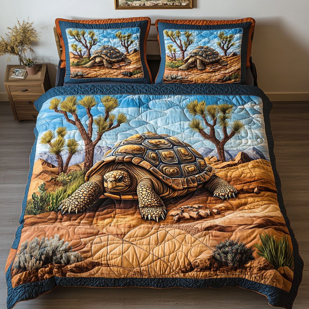 Ocean Walker quilted 3-piece bedding set on a made bed in a light coastal bedroom