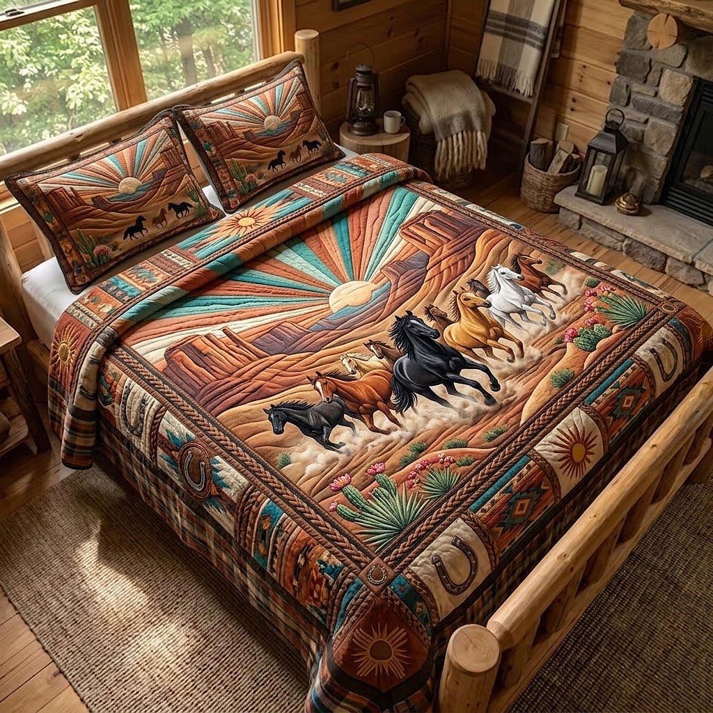 Open Range quilted 3-piece bedding set on a made bed with two matching pillow shams