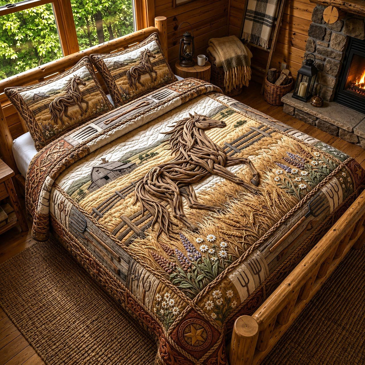 Open Range quilted 3-piece bedding set on a made bed with two matching pillow shams