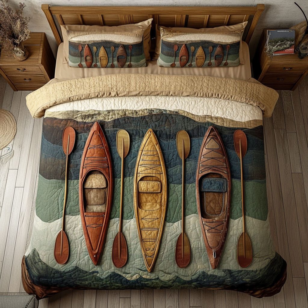 Paddle Flow quilted 3-piece bedding set on a made bed with two matching pillow shams