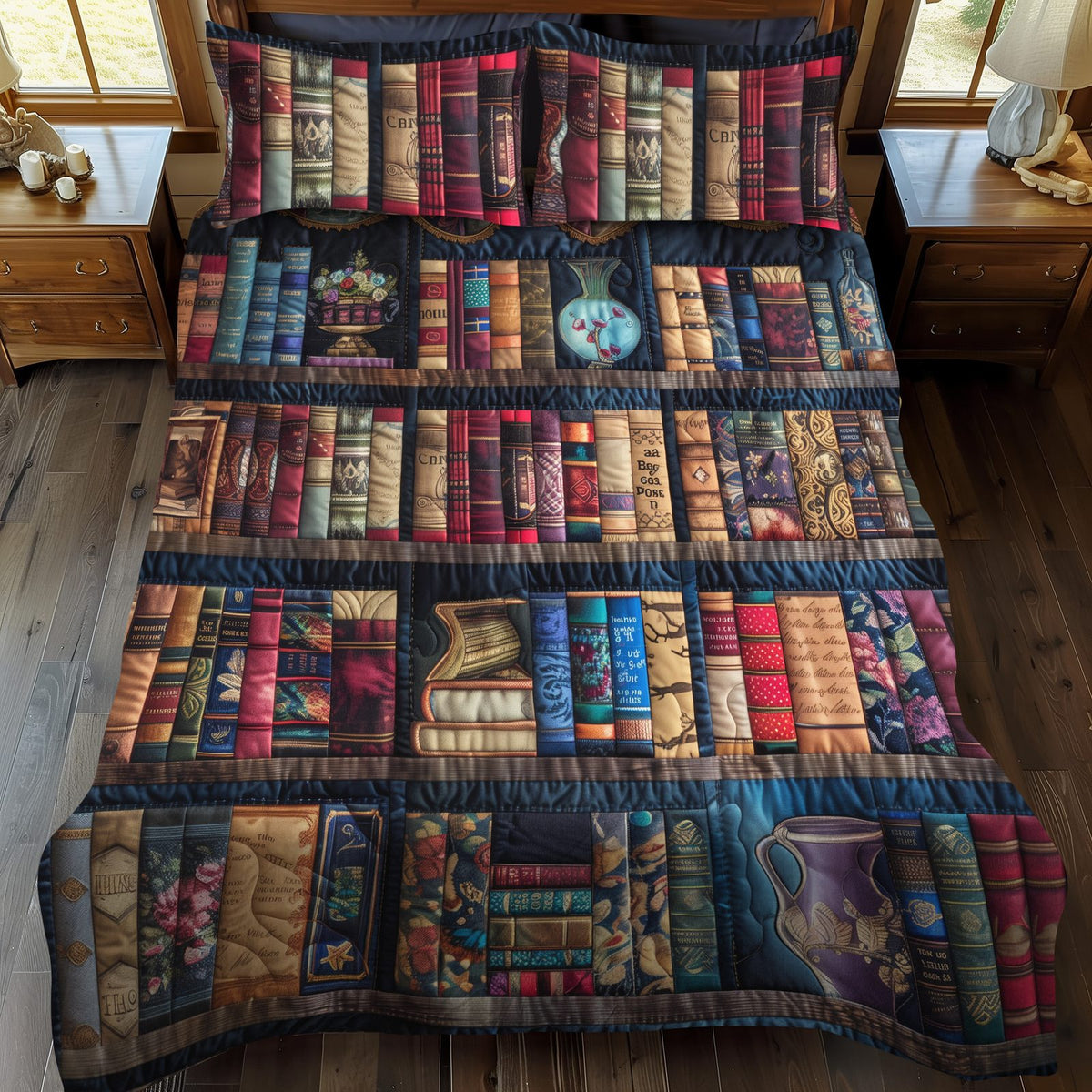 Page Perch quilted 3-piece bedding set on a made bed with two matching pillow shams