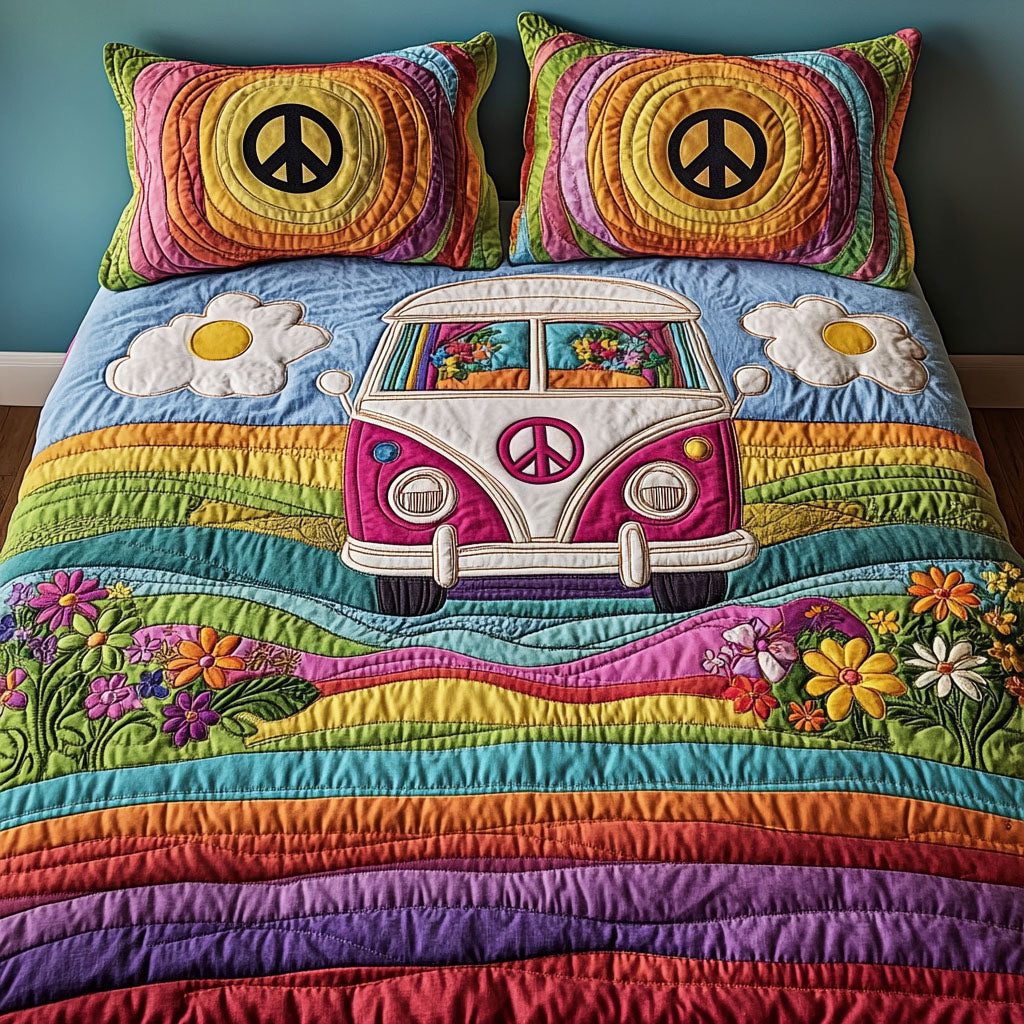Pastel Dream quilted 3-piece bedding set on a made bed with two matching pillow shams