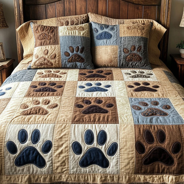Paw Patch quilted 3-piece bedding set on a made bed with two matching pillow shams