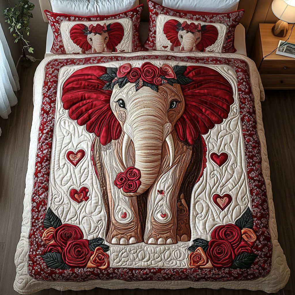 Paws and Kisses quilted 3-piece bedding set on a made bed with two matching pillow shams