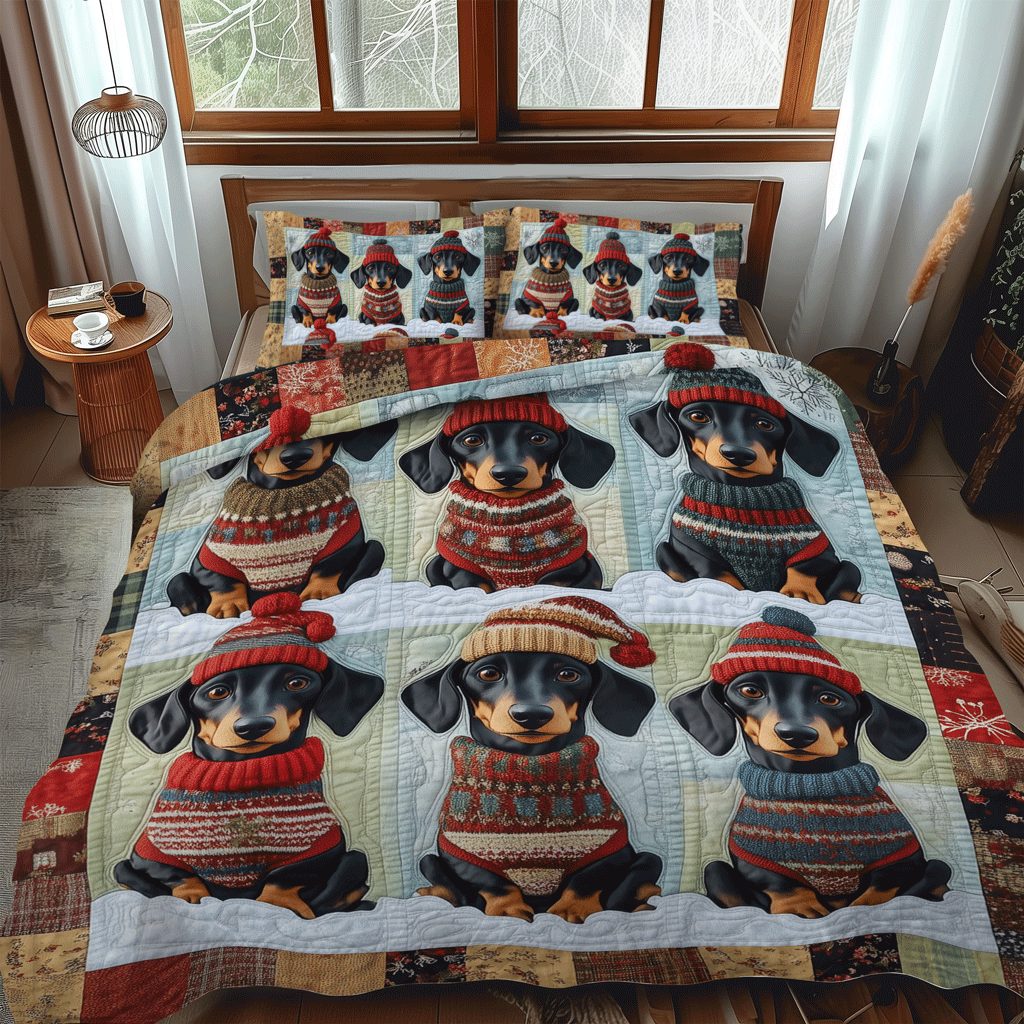 Paws and Pompoms quilted 3-piece bedding set on a made bed with two matching pillow shams