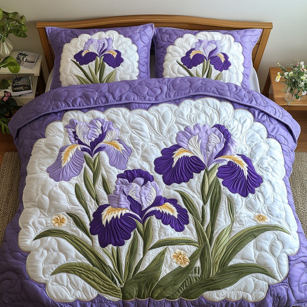 Petal Beauty quilted 3-piece bedding set on a made bed with two matching pillow shams