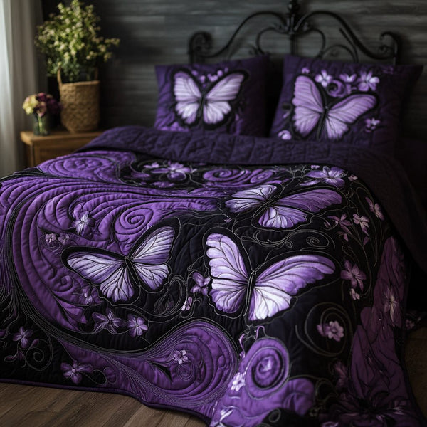 Petal Wings quilted 3-piece bedding set on a made bed with two matching pillow shams