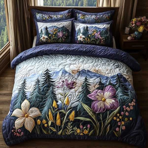 Pine Fern quilted 3-piece bedding set on a made bed with two matching pillow shams