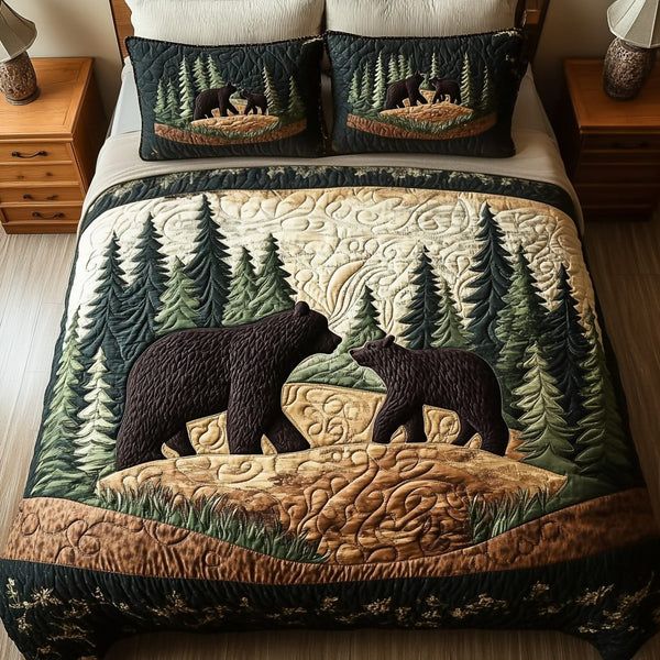 Pine Slumber quilted 3-piece bedding set on a made bed with two matching pillow shams