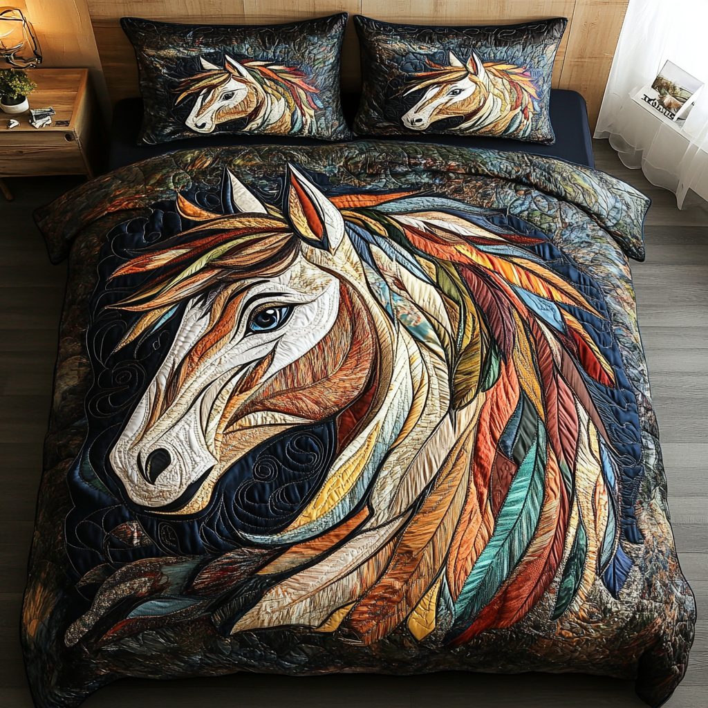 Plains Heritage quilted 3-piece bedding set on a made bed in a farmhouse bedroom