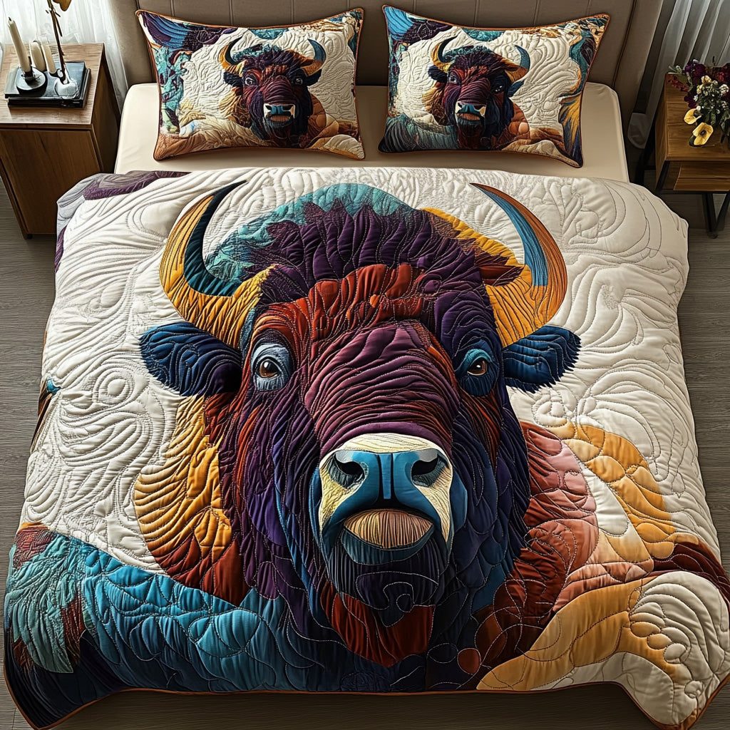 Plains Majesty quilted 3-piece bedding set on a made bed with two matching pillow shams