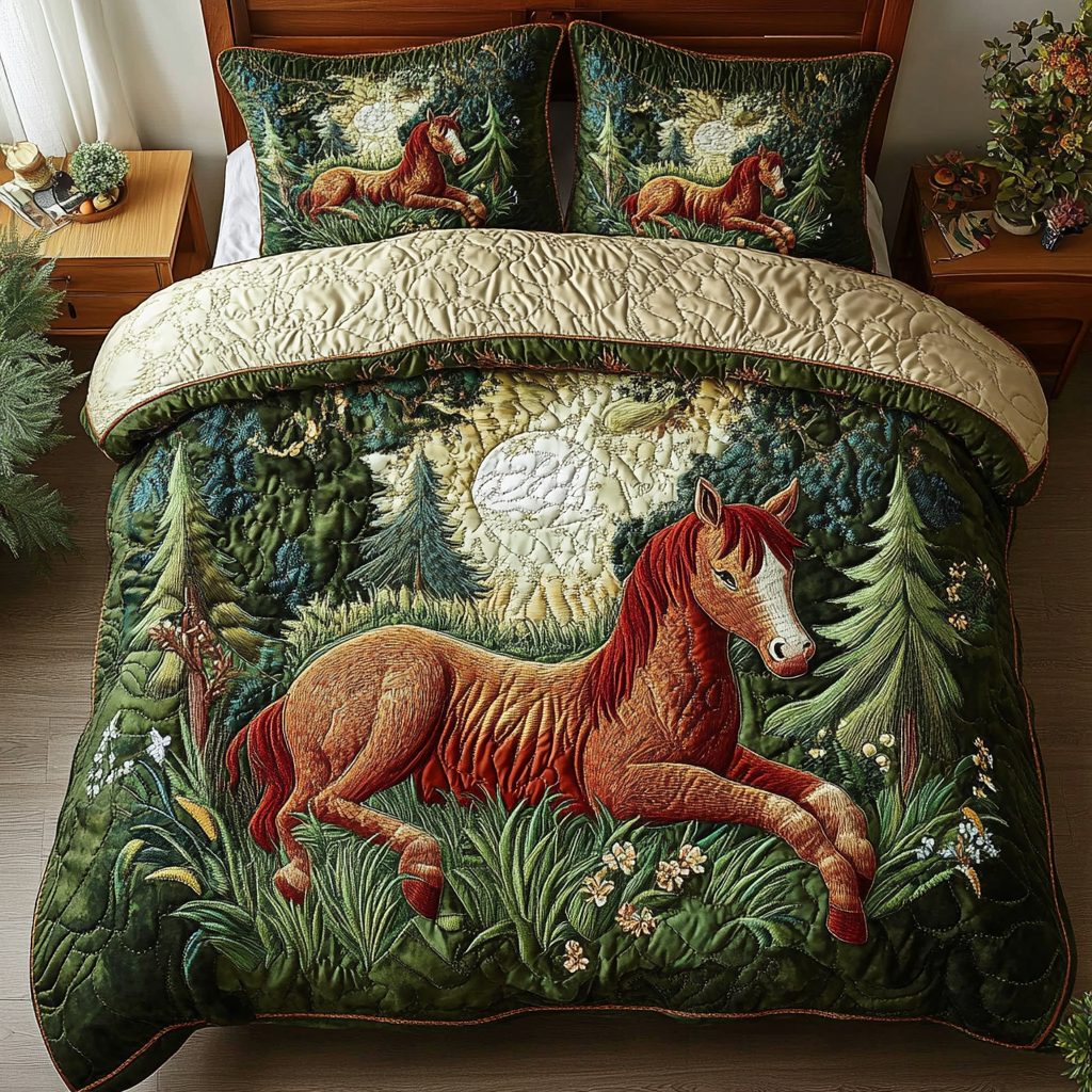 Prairie Dream quilted 3-piece bedding set on a made bed in a rustic timber bedroom