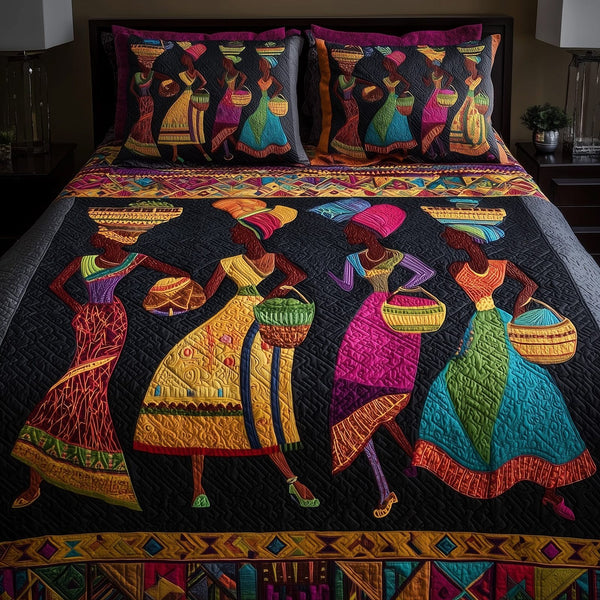 Proud To Rise quilted 3-piece bedding set on a made bed with two matching pillow shams