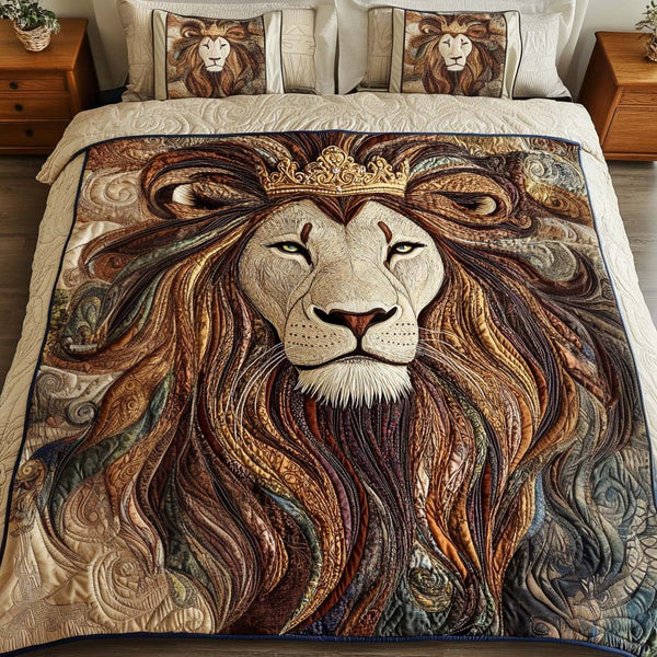 Regal Flame quilted 3-piece bedding set on a made bed with two matching pillow shams