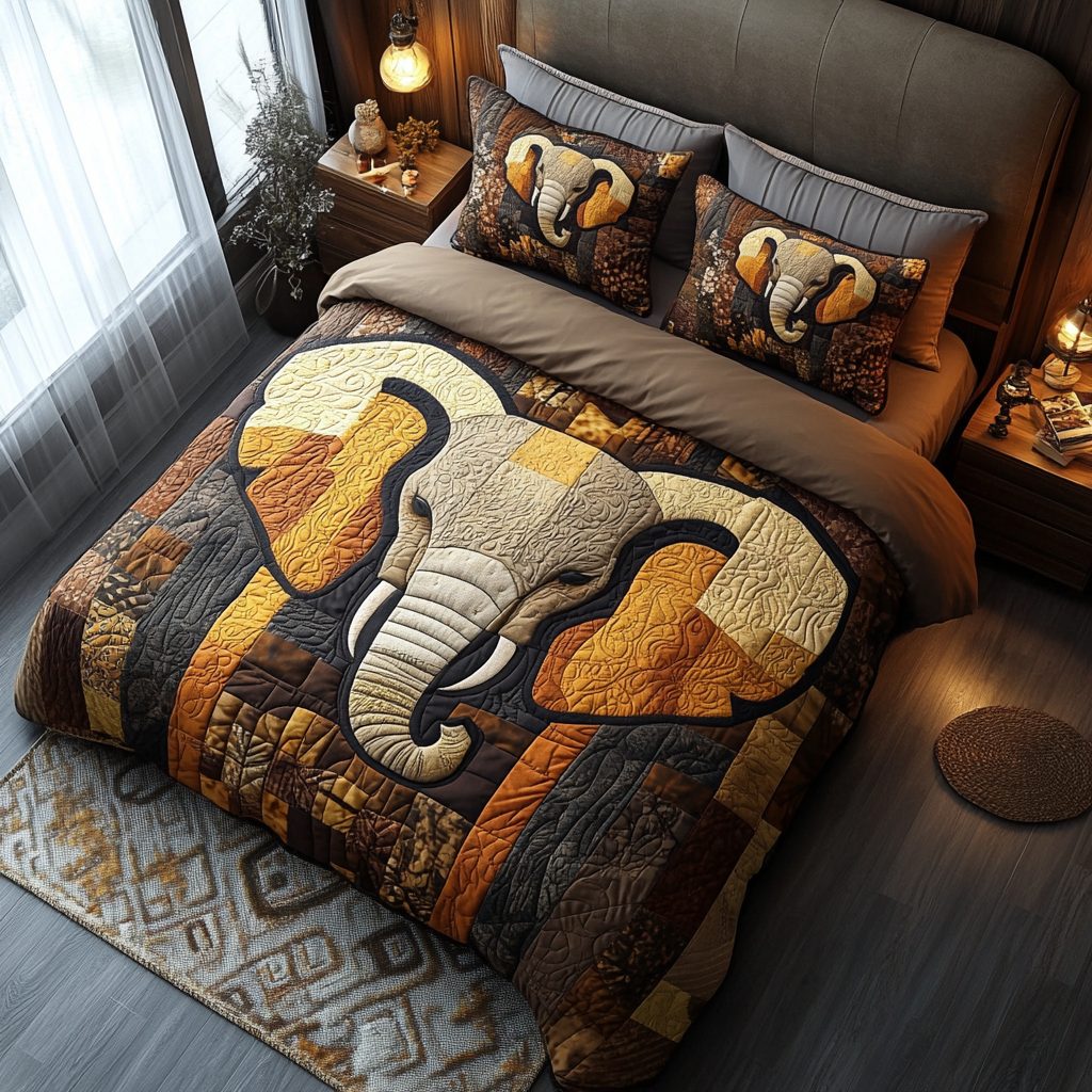 Regal Guardian quilted 3-piece bedding set on a made bed with two matching pillow shams