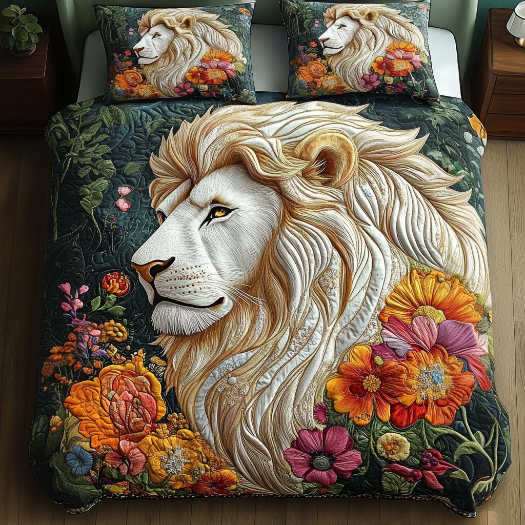 Regal Majesty quilted 3-piece bedding set on a made bed with two matching pillow shams