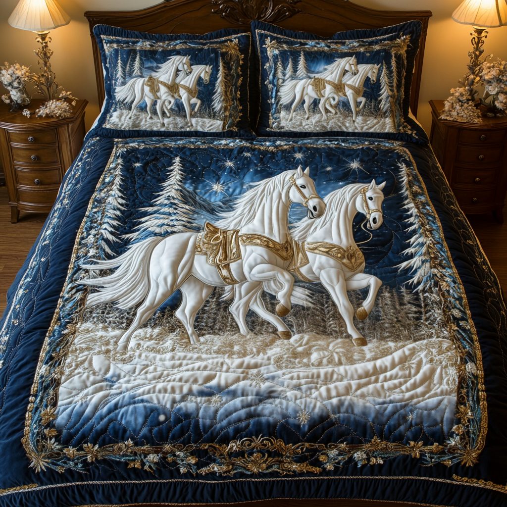 Regal Ride quilted 3-piece bedding set on a made bed with two matching pillow shams