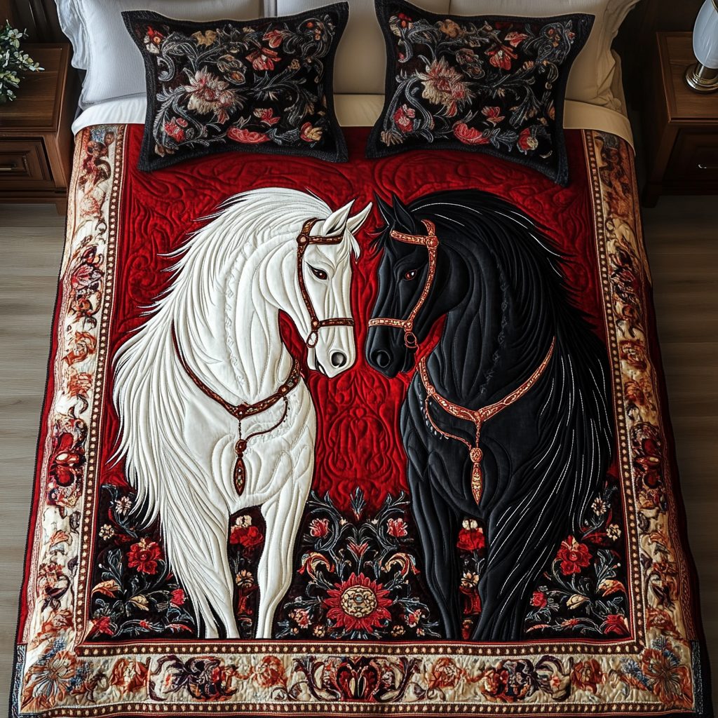 Regal Riders quilted 3-piece bedding set on a made bed with two matching pillow shams