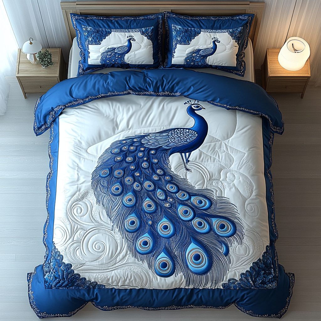 Regal Tail quilted 3-piece bedding set on a made bed with two matching pillow shams