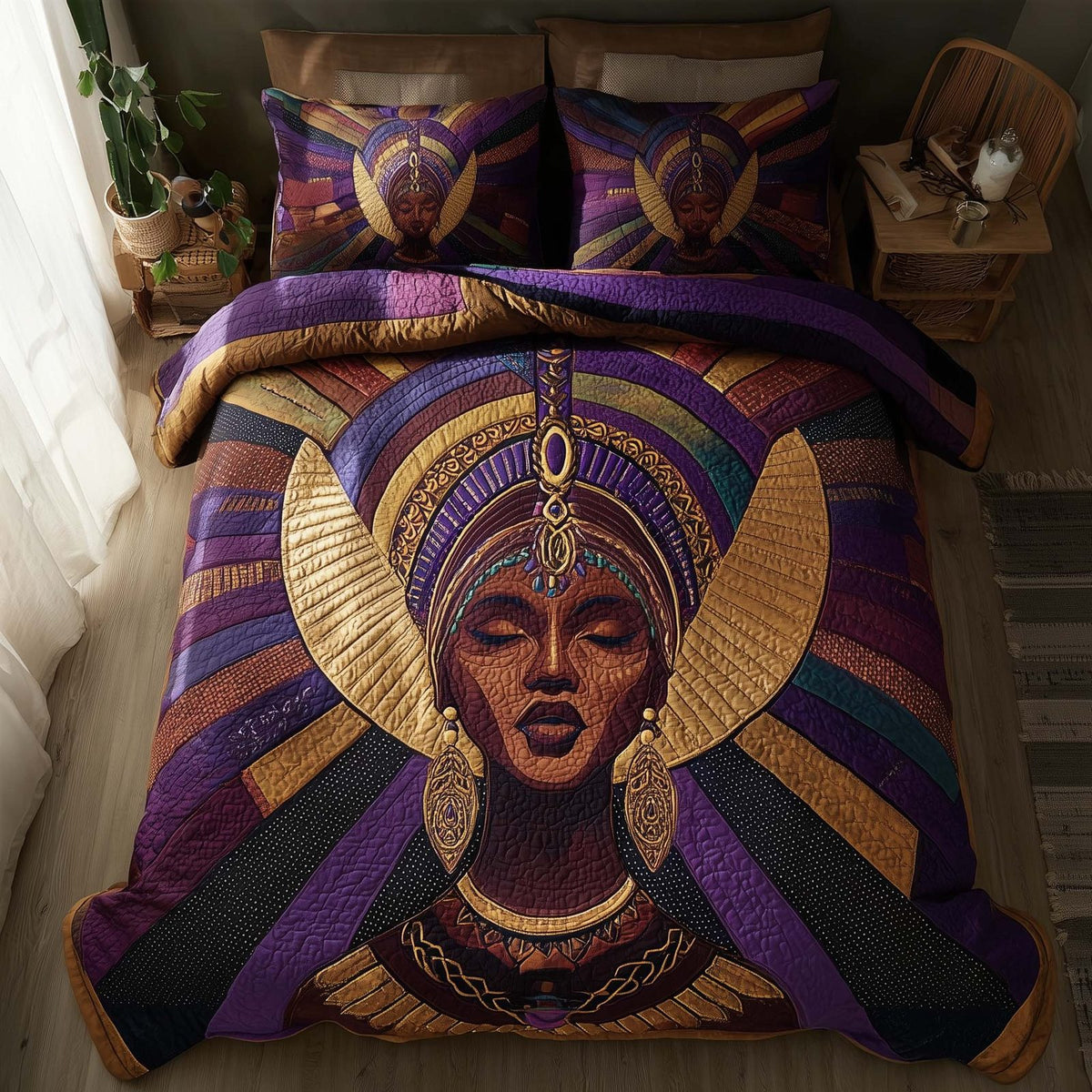 Rich Radiance quilted 3-piece bedding set on a made bed with two matching pillow shams