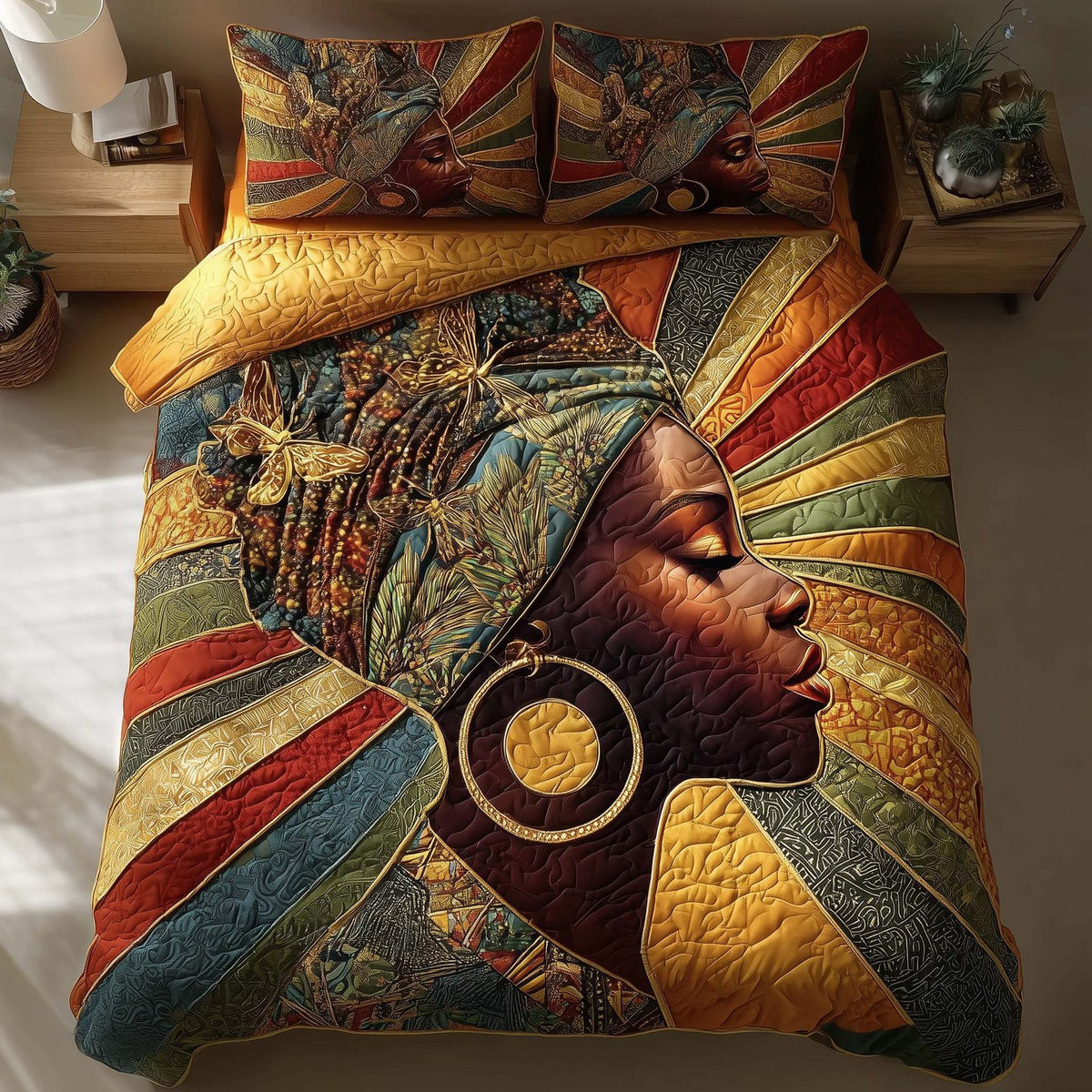 Rich Radiance quilted 3-piece bedding set on a made bed with two matching pillow shams